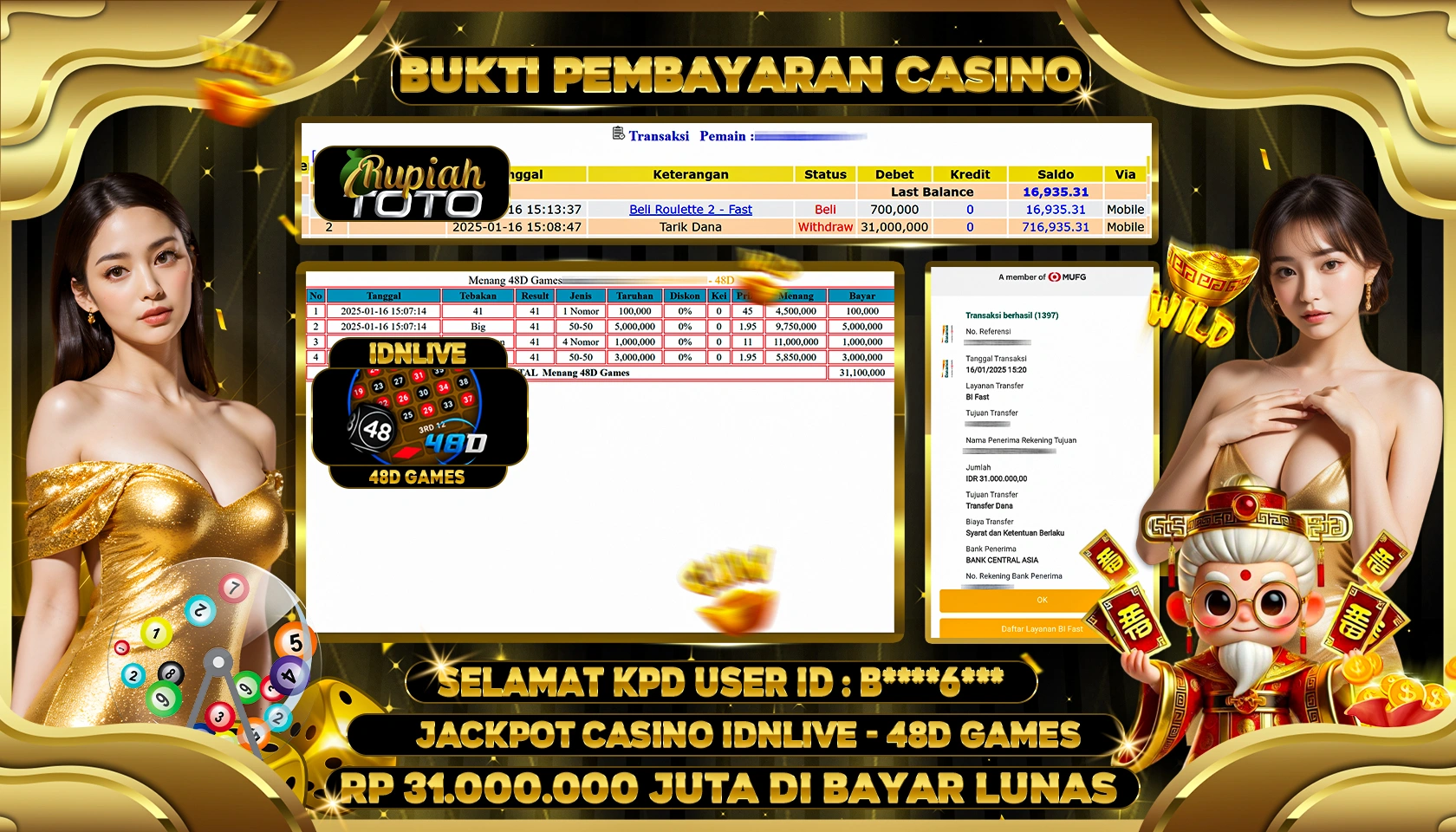 RUPIAHTOTO JACKPOT CASINO GAMES 48D RP 31.000.000 JUTA LUNAS