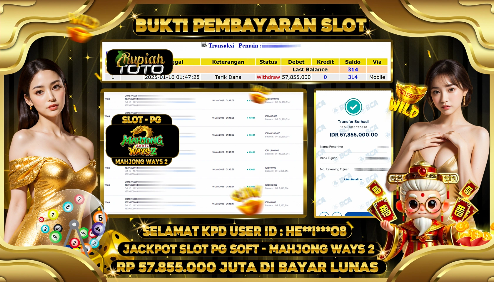 RUPIAHTOTO JACKPOT SLOT GAMES MAHJONG WAYS 2 RP 57.855.000 JUTA LUNAS