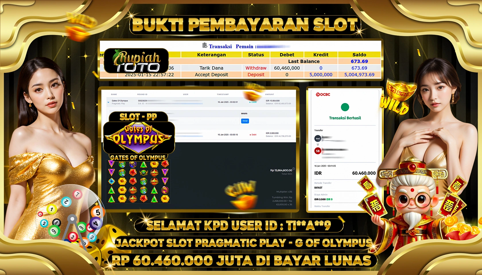RUPIAHTOTO JACKPOT SLOT GAMES GATES OF OLYMPUS RP 60.460.000 JUTA LUNAS
