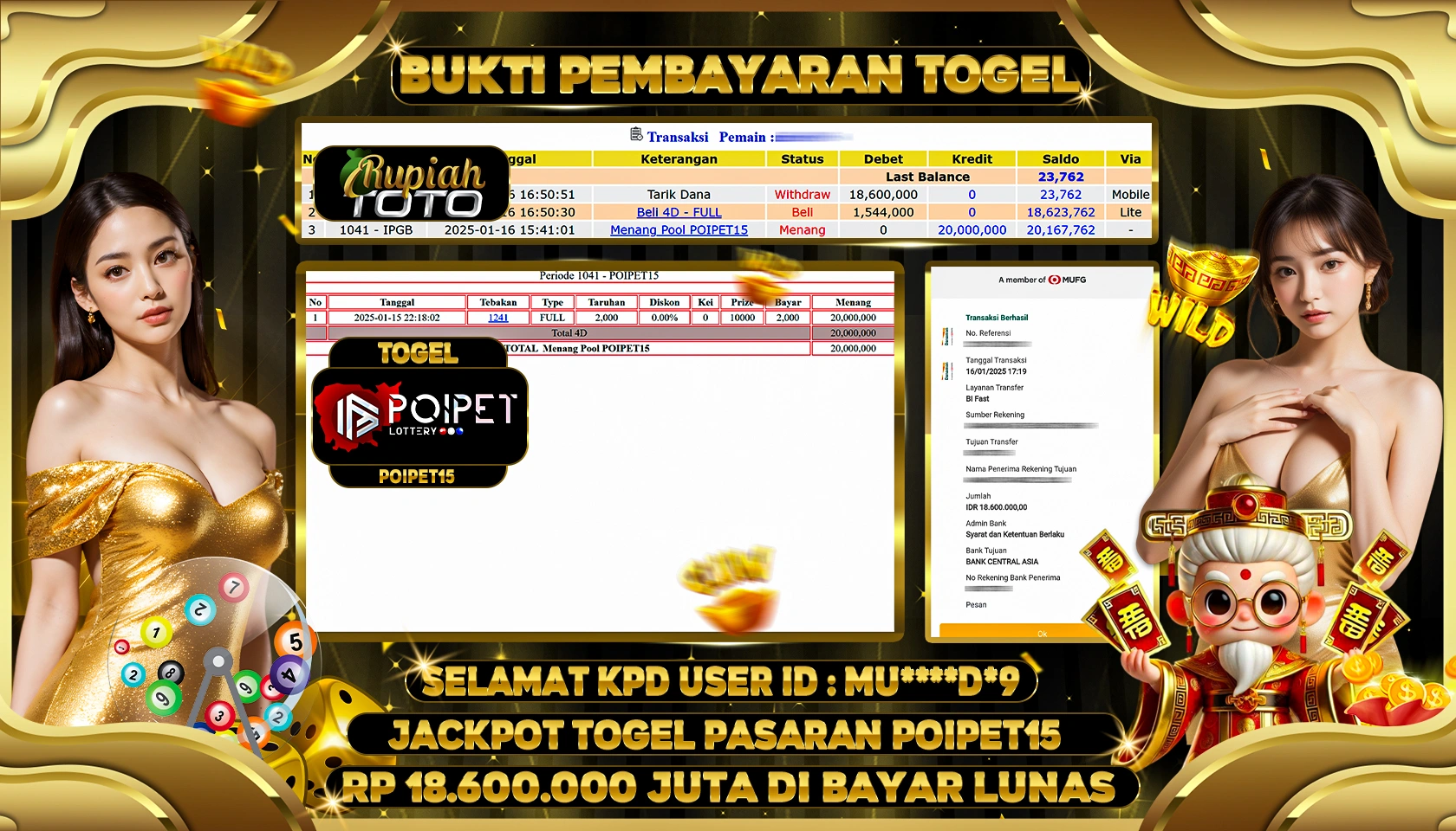 RUPIAHTOTO JACKPOT TOGEL PASARAN POIPET15 RP 18.600.000 JUTA LUNAS