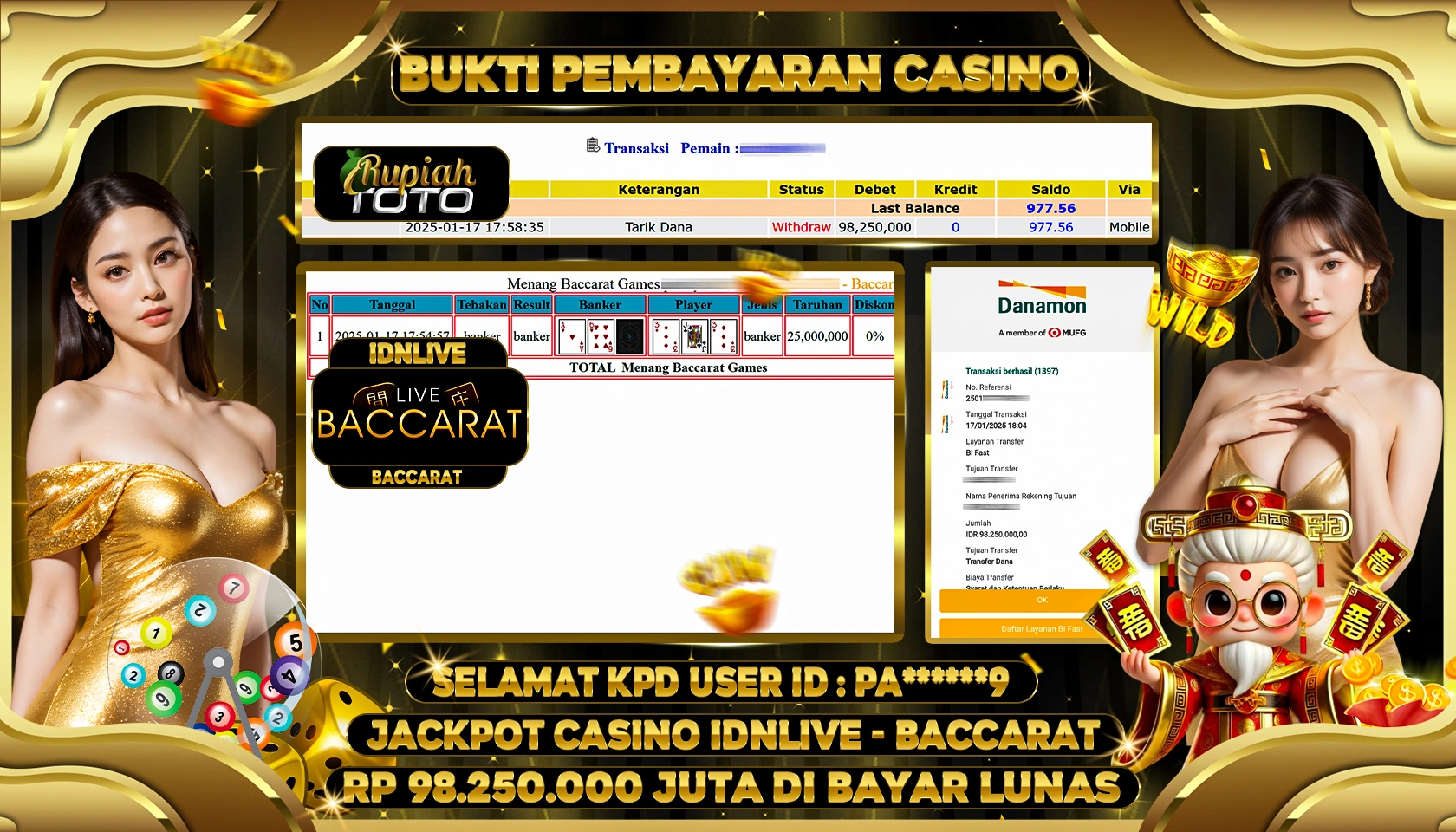 RUPIAHTOTO JACKPOT CASINO GAMES LIVE BACCARAT RP 98.250.000 JUTA LUNAS