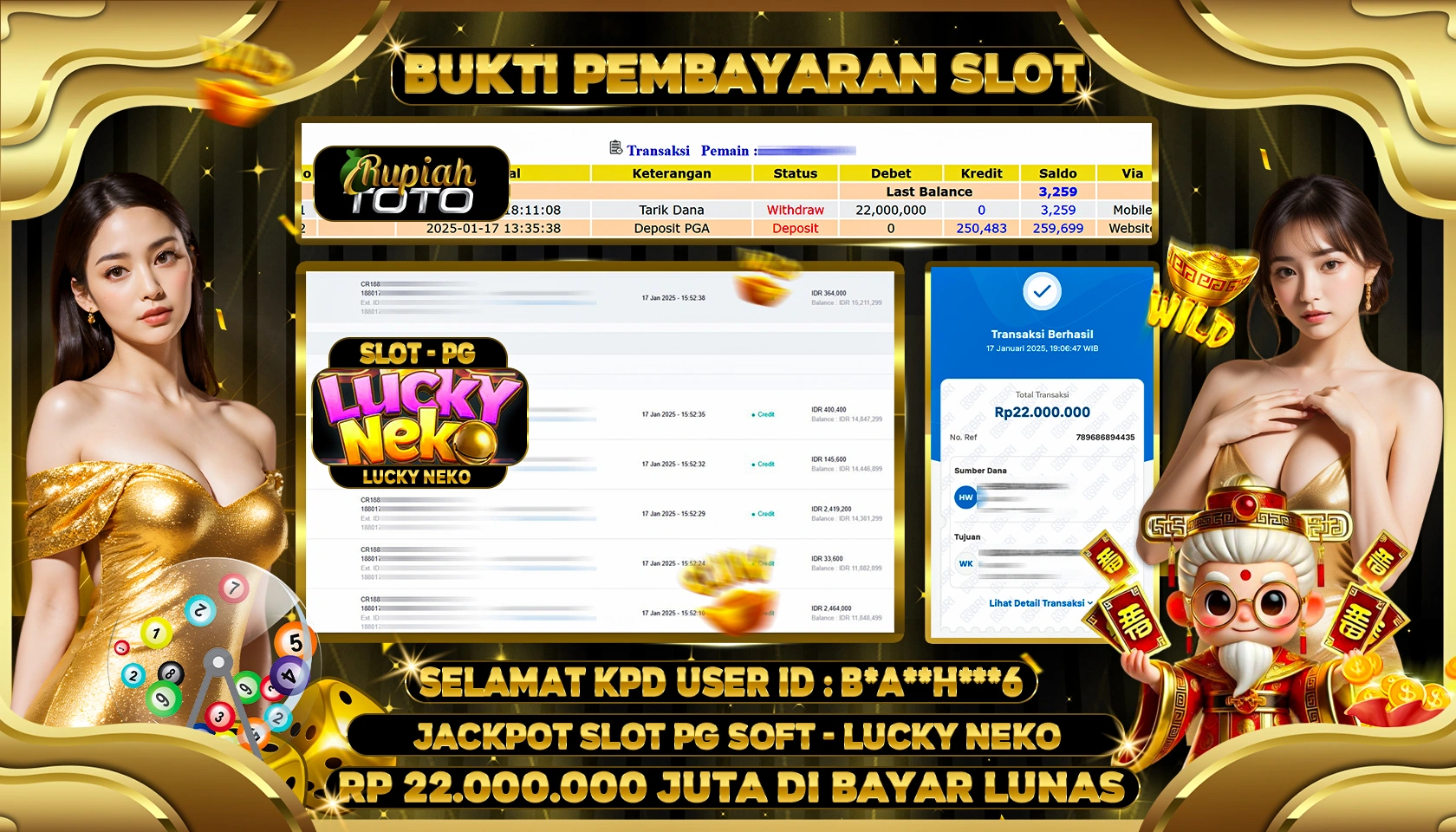 RUPIAHTOTO JACKPOT SLOT GAMES LUCKY NEKO RP 22.000.000 JUTA LUNAS