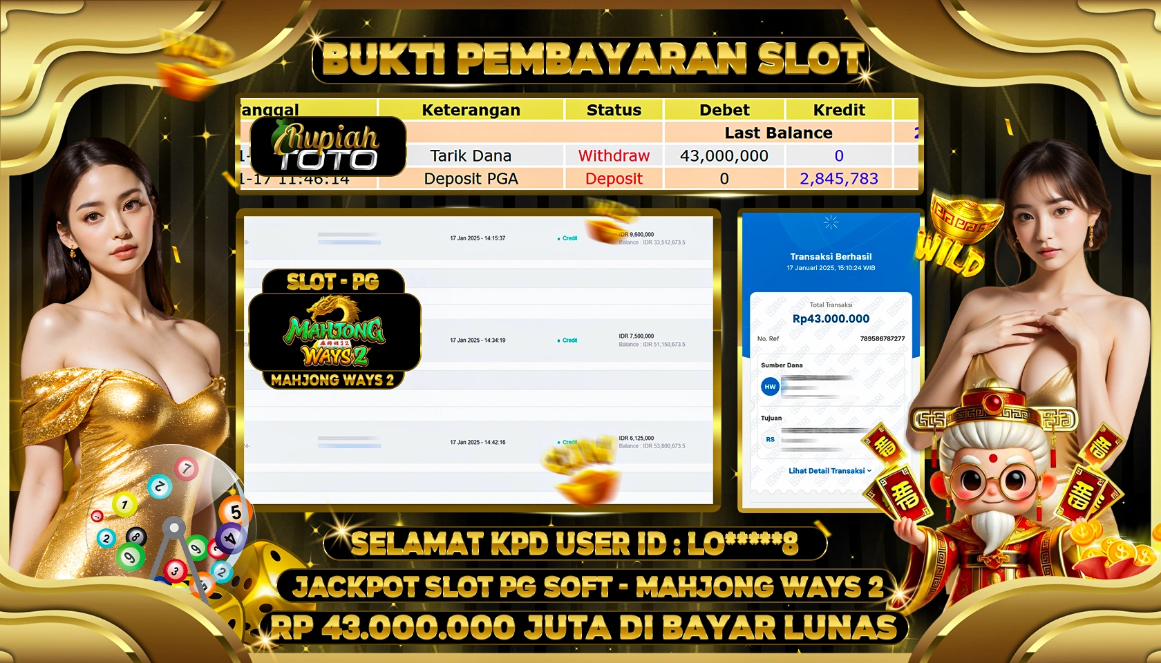 RUPIAHTOTO JACKPOT SLOT GAMES MAHJONG WAYS 2 RP 43.000.000 JUTA LUNAS