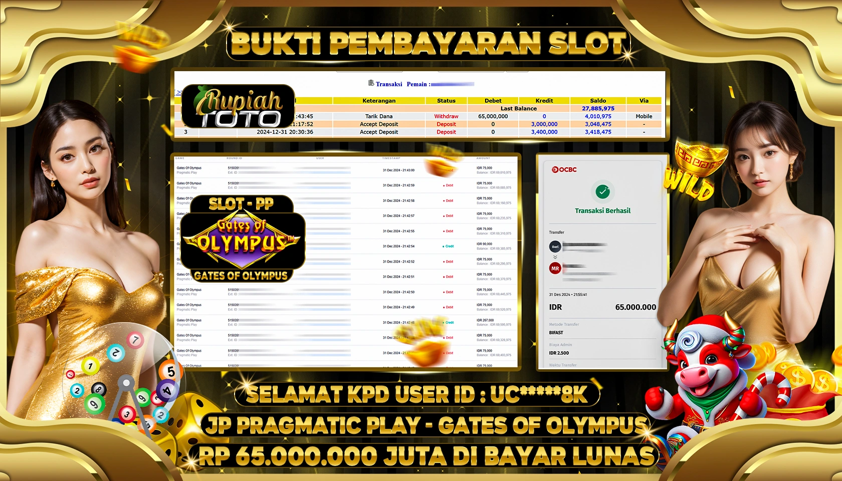 RUPIAHTOTO JACKPOT SLOT GAMES GATES OF OLYMPUS RP 65.000.000 JUTA LUNAS