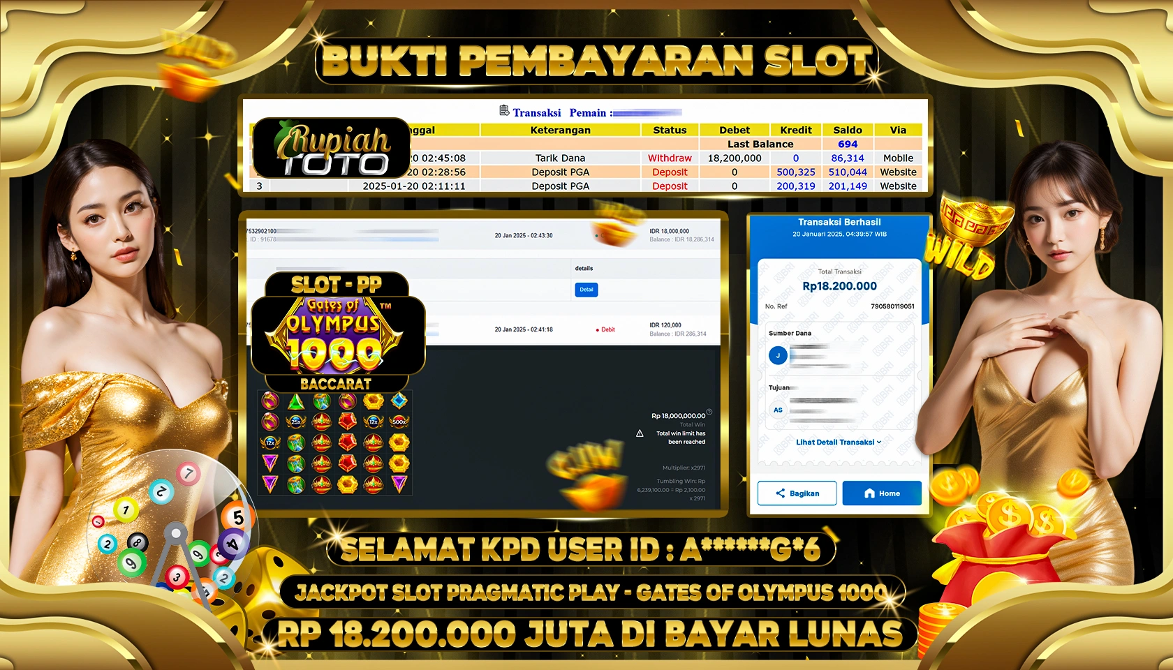 RUPIAHTOTO JACKPOT SLOT GAMES GATES OF OLYMPUS 1000 RP 18.000.000 JUTA LUNAS