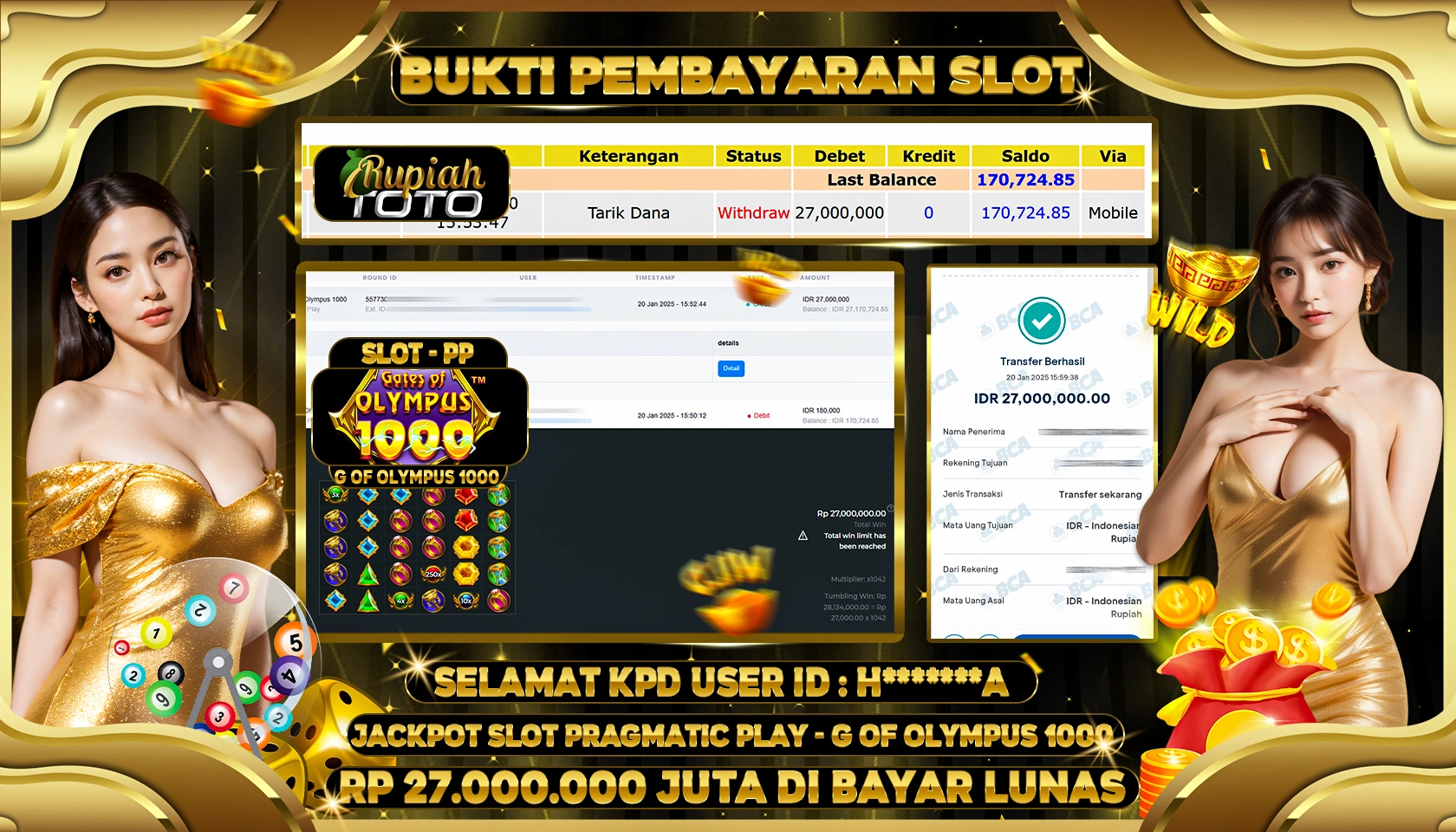 RUPIAHTOTO JACKPOT SLOT GAMES GATES OF OLYMPUS GATES 1000 RP 27.000.000 JUTA LUNAS