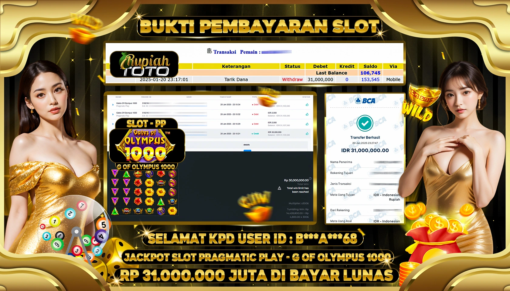 RUPIAHTOTO JACKPOT SLOT GAMES GATES OF OLYMPUS GATES 1000 RP 31.000.000 JUTA LUNAS