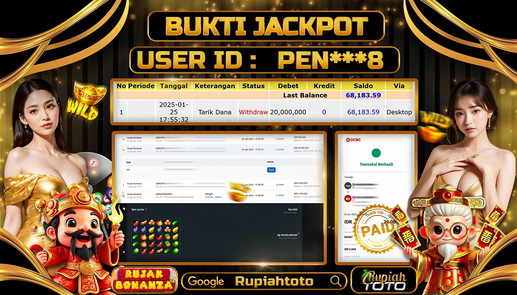 RUPIAHTOTO JACKPOT SLOT GAMES RUJAK BONANZA RP 20.000.000 JUTA LUNAS