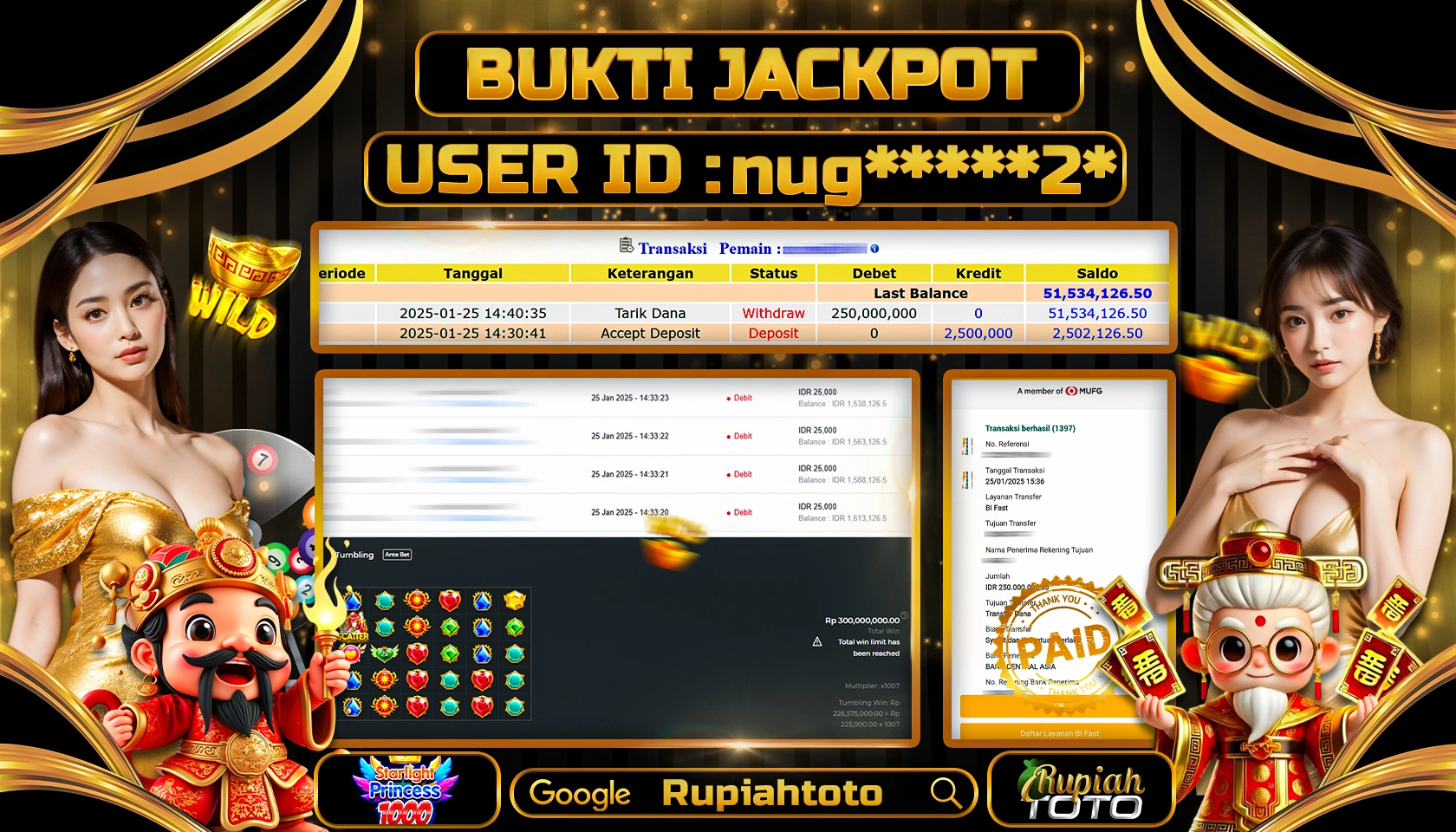 RUPIAHTOTO JACKPOT SLOT GAMES STARLIGHT PRINCESS 1000 RP 250.000.000 RATUS JUTA LUNAS