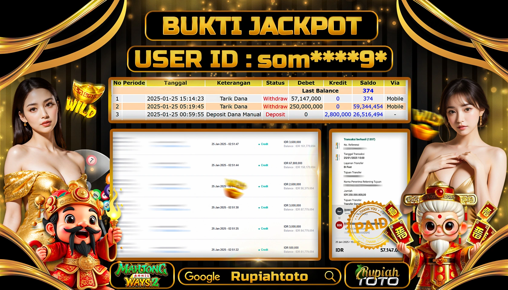 RUPIAHTOTO JACKPOT SLOT GAMES MAHJONG WAYS 2 RP 57.000.000 JUTA LUNAS