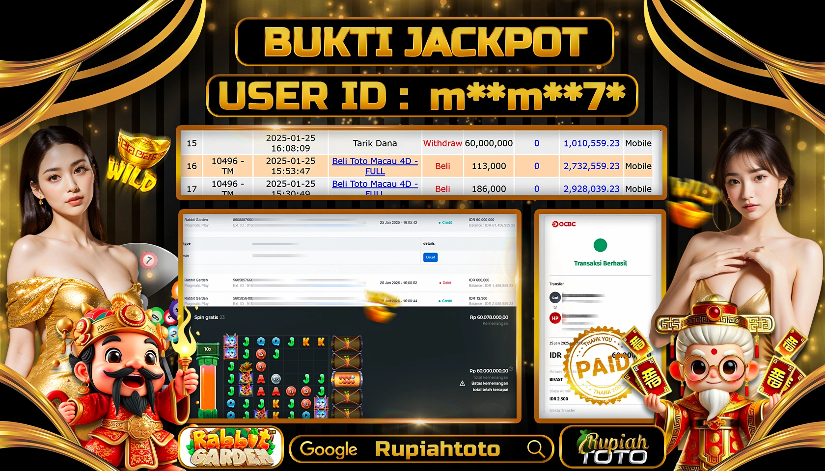 RUPIAHTOTO JACKPOT SLOT GAMES RABBIT GARDEN RP 60.000.000 JUTA LUNAS