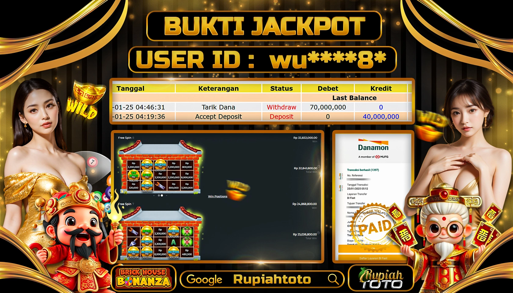 RUPIAHTOTO JACKPOT SLOT GAMES BRICK HOUSE BONANZA RP 70.000.000 JUTA LUNAS