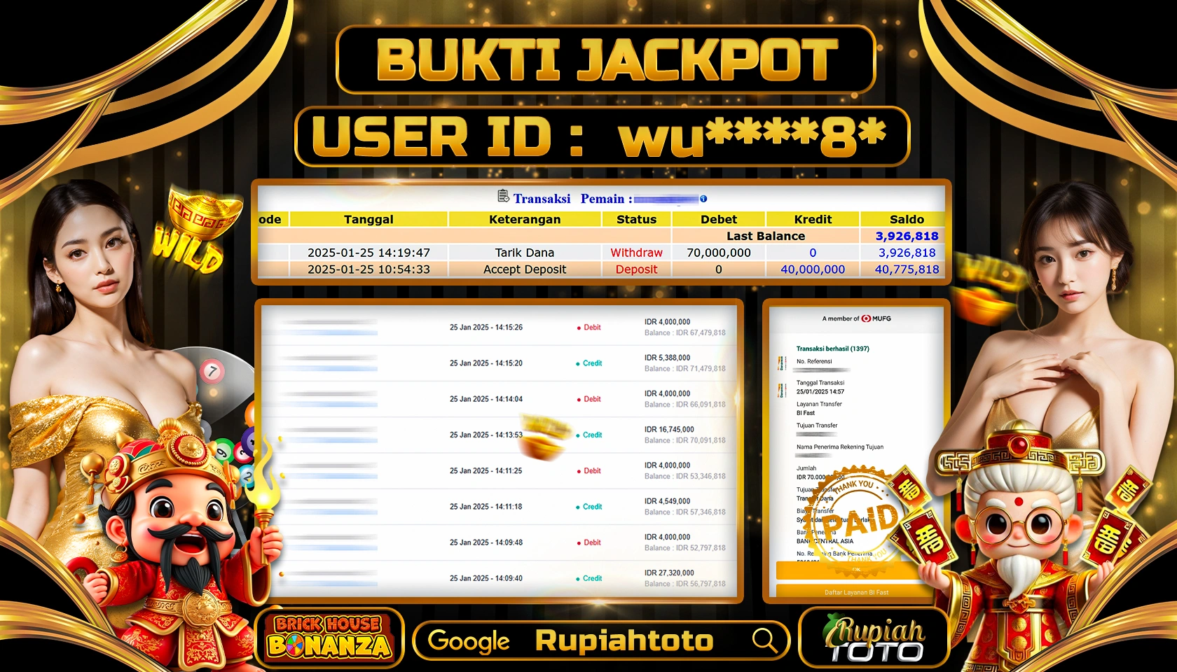 RUPIAHTOTO JACKPOT SLOT GAMES BRICK HOUSE BONANZA RP 70.000.000 JUTA LUNAS
