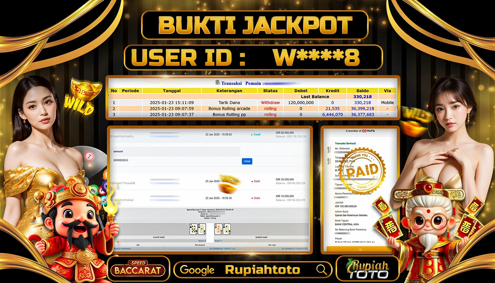RUPIAHTOTO JACKPOT CASINO GAMES SPEED BACCARAT RP 120.000.000 RATUS JUTA LUNAS