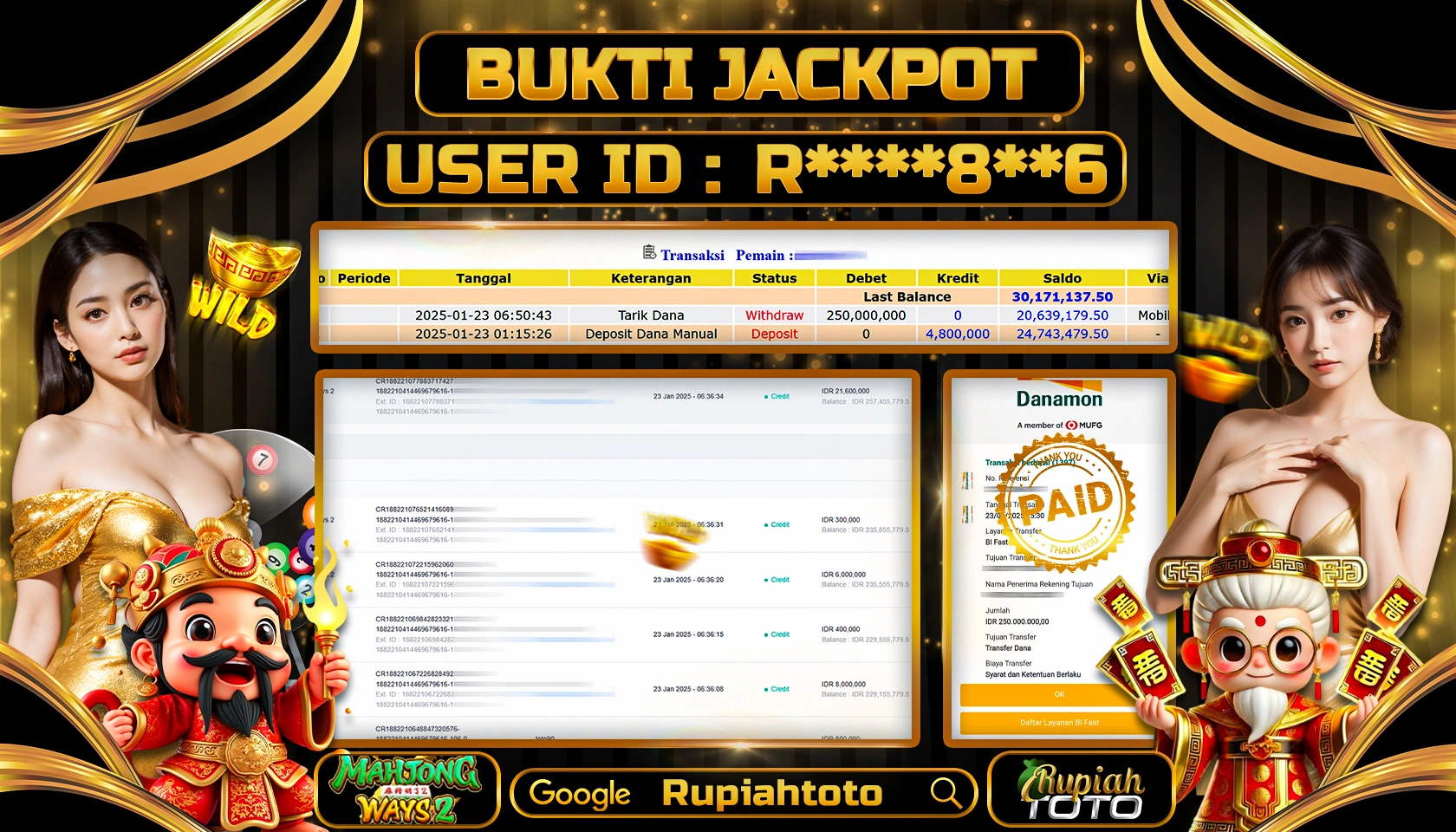 RUPIAHTOTO JACKPOT SLOT GAMES MAHJONG WAYS 2 RP 250.000.000 RATUS JUTA LUNAS