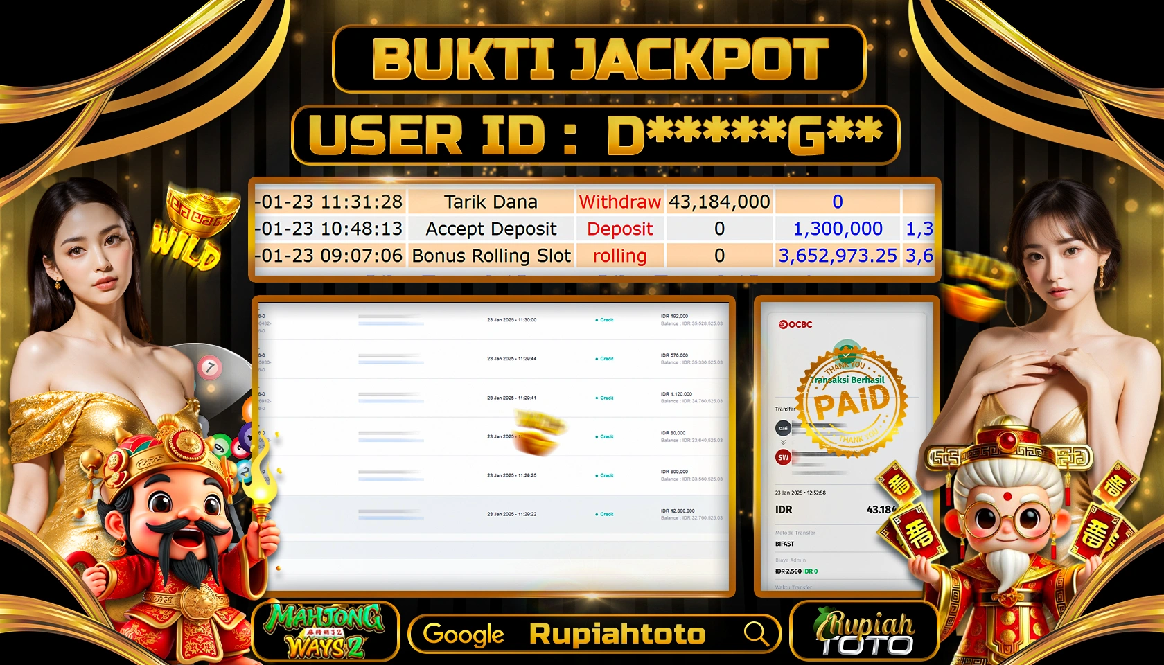 RUPIAHTOTO JACKPOT SLOT GAMES MAHJONG WAYS 2 RP 43.000.000 JUTA LUNAS