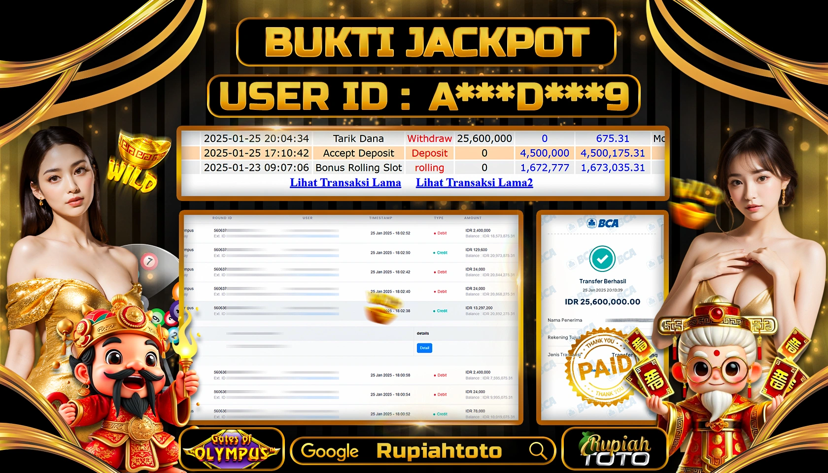 RUPIAHTOTO JACKPOT SLOT GAMES GATES OF OLYMPUS RP 25.600.000 JUTA LUNAS