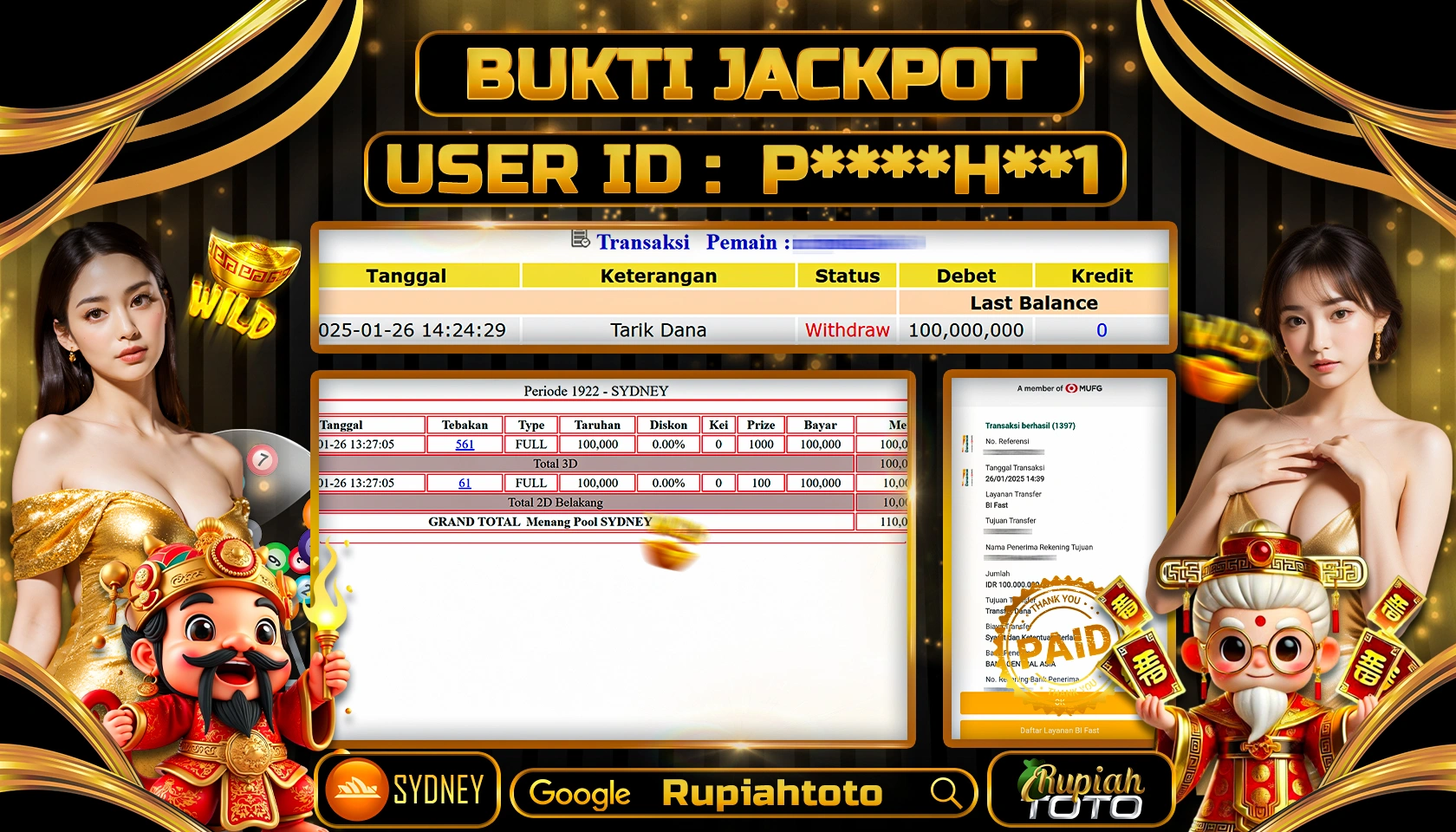 RUPIAHTOTO JACKPOT TOGEL PASARAN SYDNEY POOLS RP 100.000.000 RATUS JUTA LUNAS
