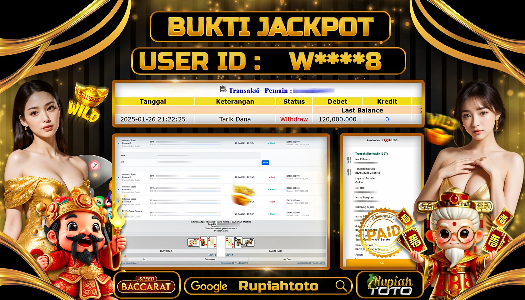 RUPIAHTOTO JACKPOT CASINO GAMES SPEED BACCARAT RP 120.000.000 RATUS JUTA LUNAS