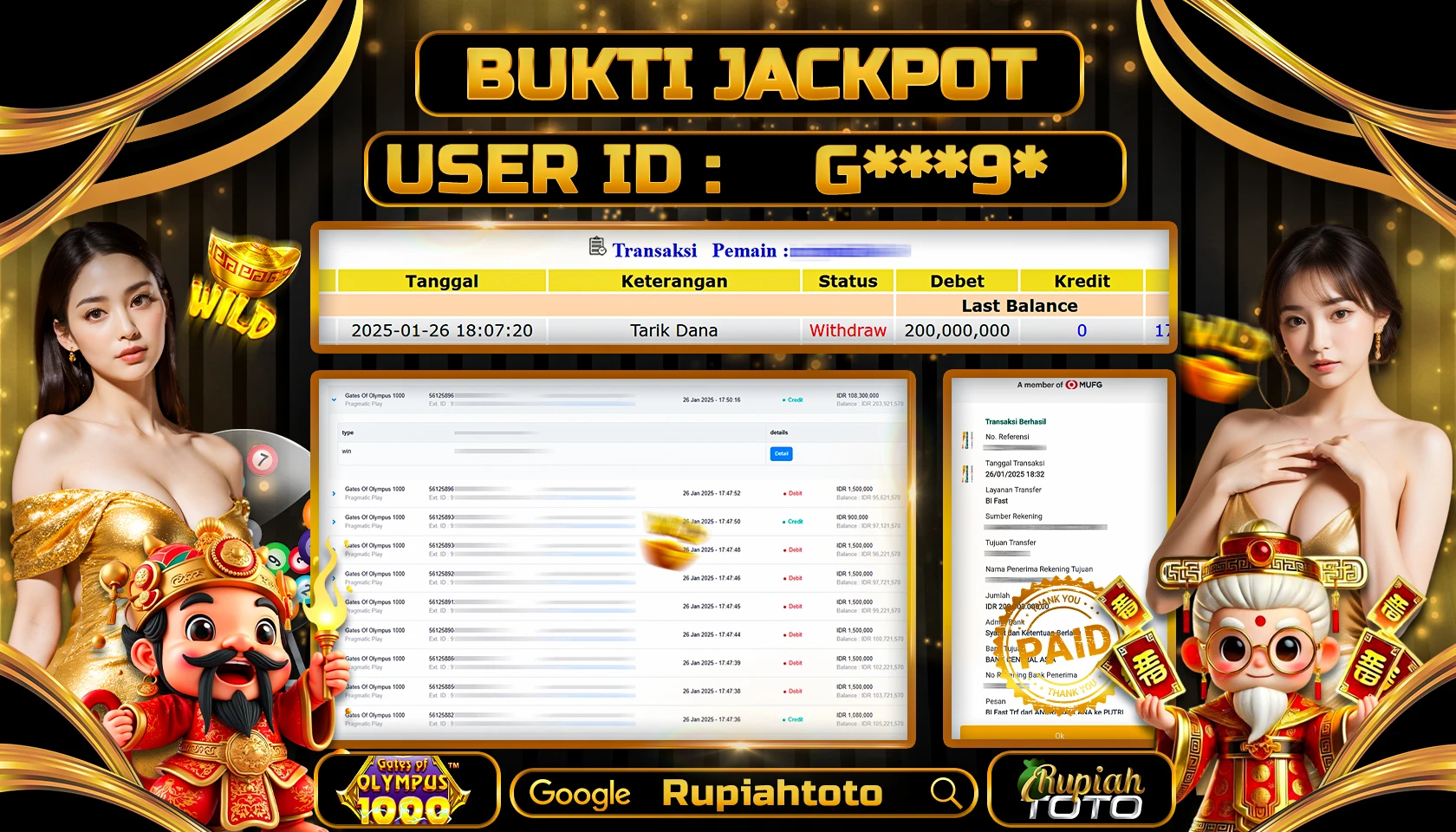 RUPIAHTOTO JACKPOT SLOT GAMES GATES OF OLYMPUS 1000 RP 200.000.000 RATUS JUTA LUNAS