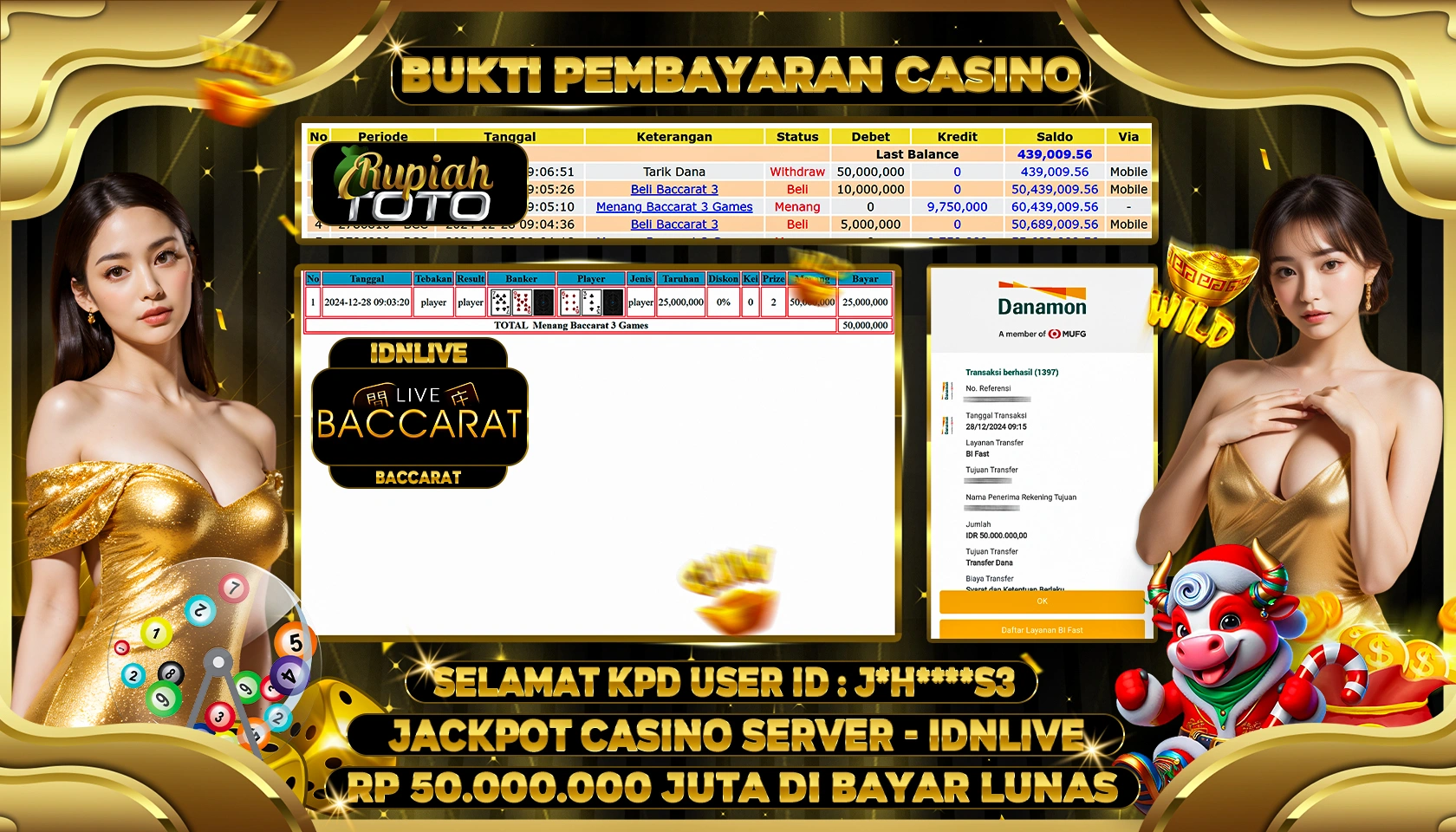 RUPIAHTOTO JACKPOT CASINO GAMES BACCARAT RP 50.000.000 JUTA LUNAS