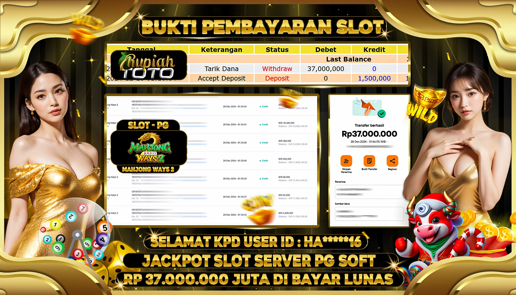 RUPIAHTOTO JACKPOT SLOT GAMES MAHJONG WAYS 2 RP 37.000.000 JUTA LUNAS