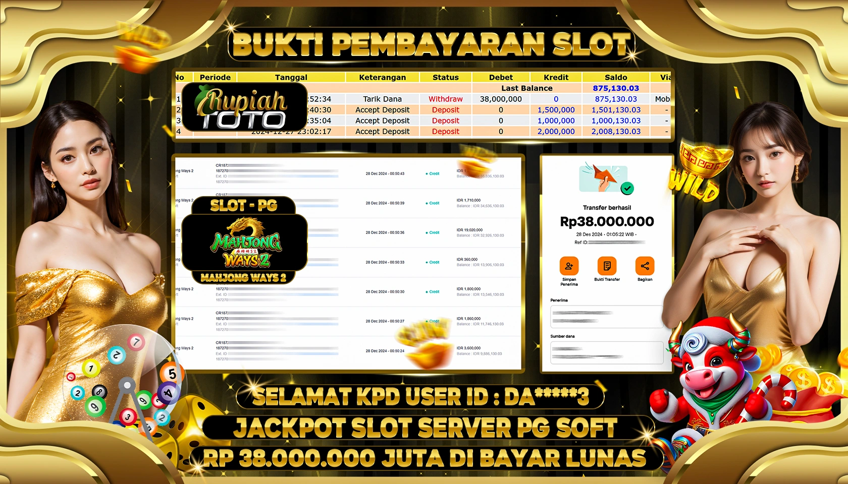 RUPIAHTOTO JACKPOT SLOT GAMES MAHJONG WAYS 2 RP 38.000.000 JUTA LUNAS