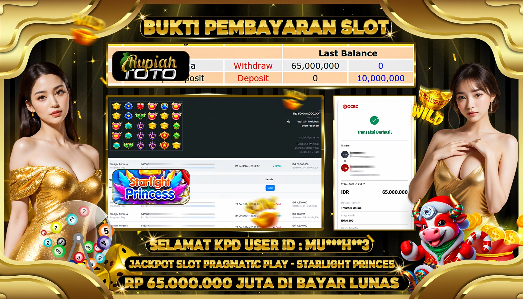 RUPIAHTOTO JACKPOT SLOT GAMES STARLIGHT PRINCES RP 65.000.000 JUTA LUNAS