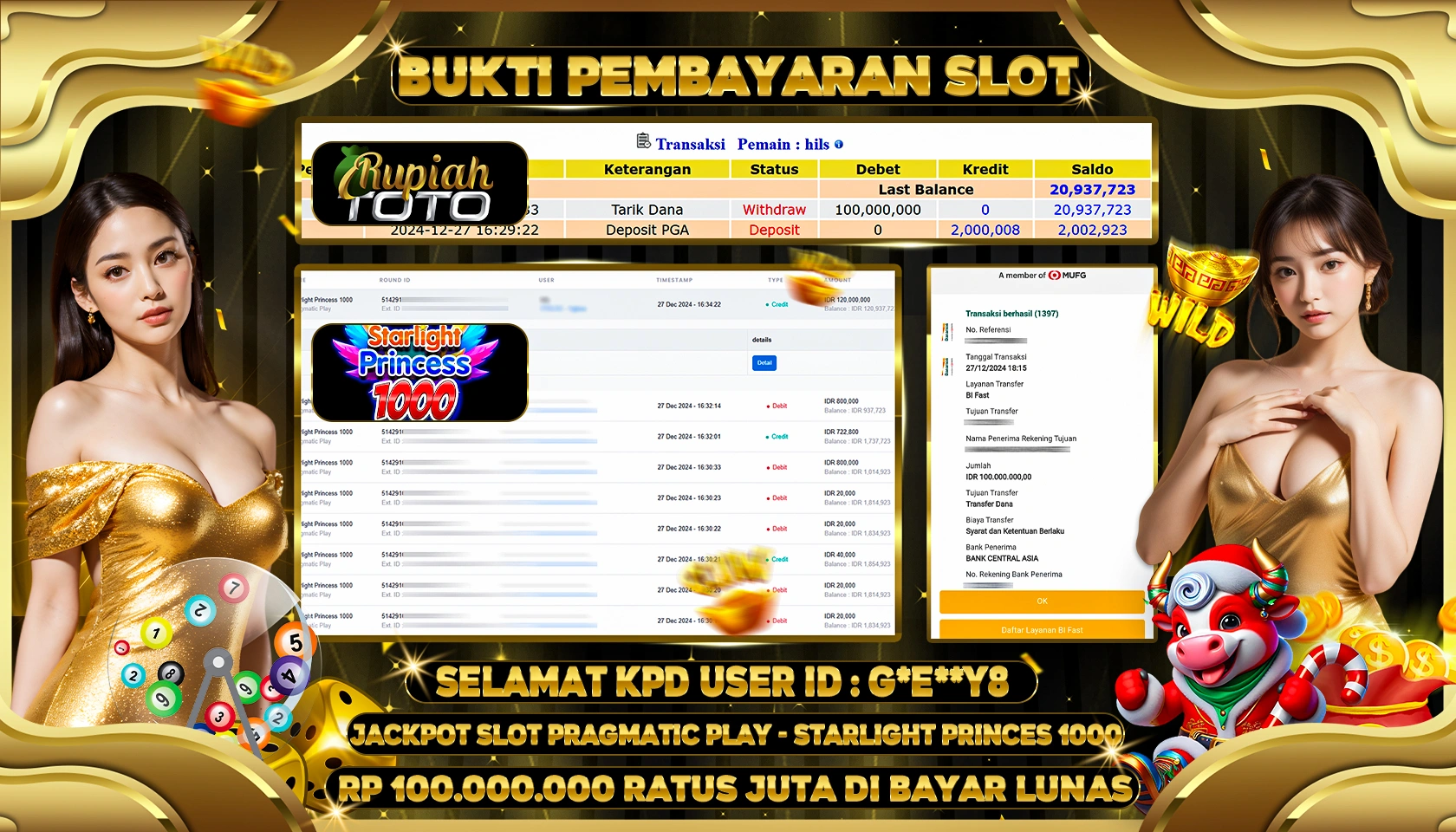 RUPIAHTOTO JACKPOT SLOT GAMES STARLIGHT PRINCESS 1000 RP 100.000.000 RATUS JUTA LUNAS