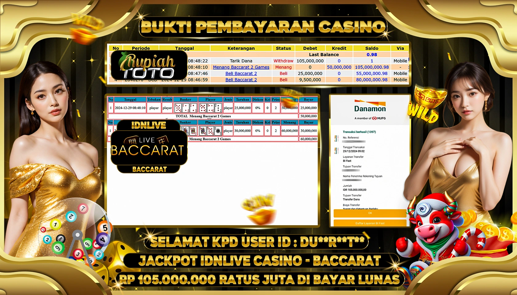 RUPIAHTOTO JACKPOT CASINO GAMES BACCARAT RP 105.000.000 RATUS JUTA LUNAS