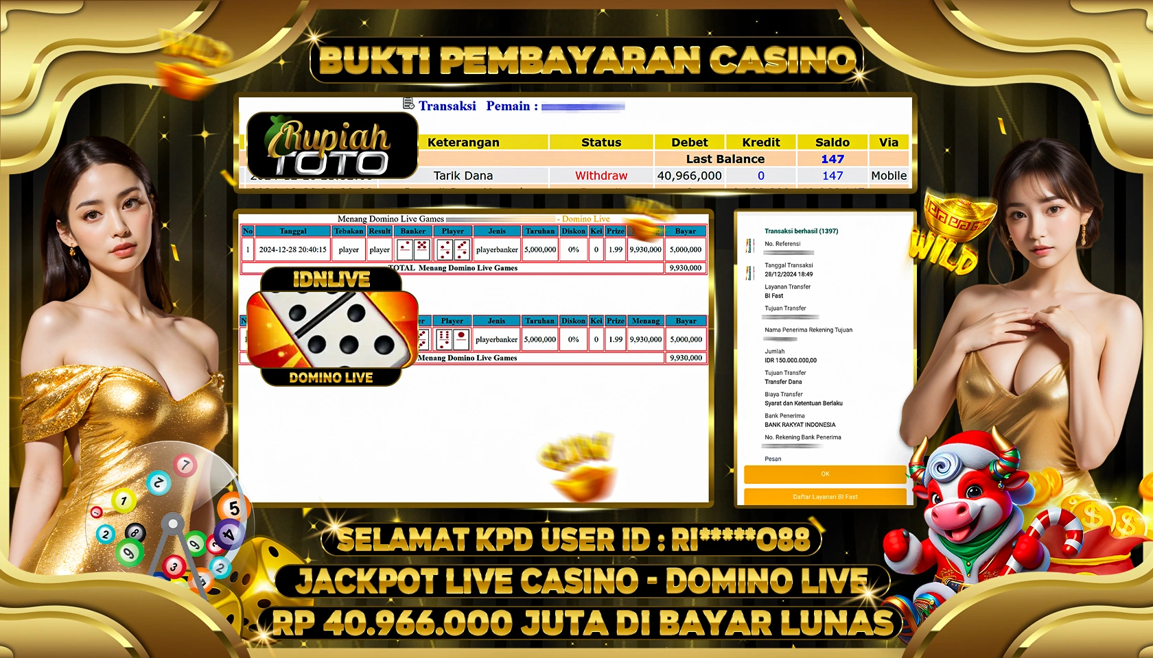 RUPIAHTOTO JACKPOT CASINO GAMES DOMINO LIVE RP 40.966.000 JUTA LUNAS
