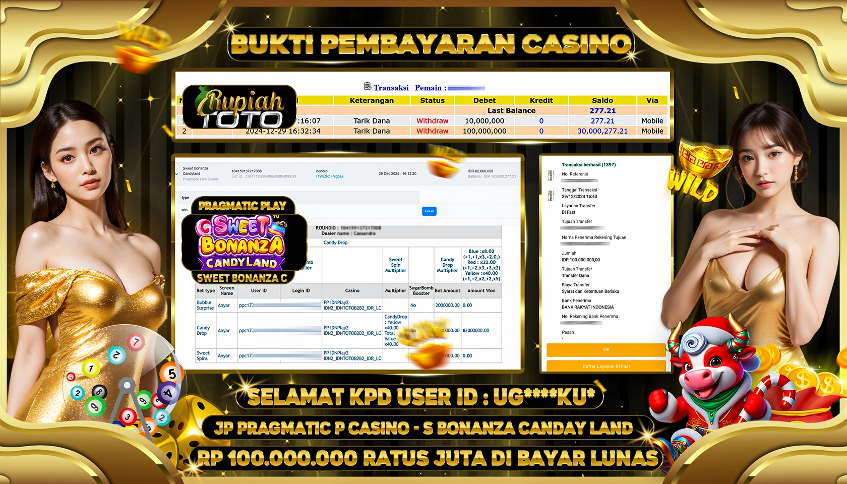 RUPIAHTOTO JACKPOT CASINO GAMES SWEET BONANZA CANDYLAND RP 100.000.000 RATUS JUTA LUNAS