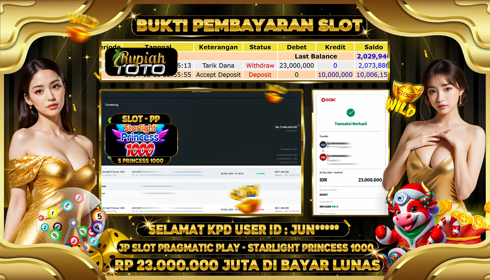 RUPIAHTOTO JACKPOT SLOT GAMES STARLIGHT PRINCESS 1000 RP 23.000.000 JUTA LUNAS