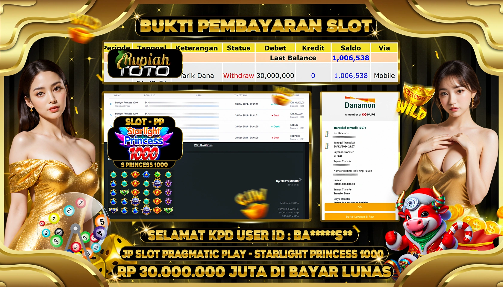 RUPIAHTOTO JACKPOT SLOT GAMES STARLIGHT PRINCESS 1000 RP 30.000.000 JUTA LUNAS