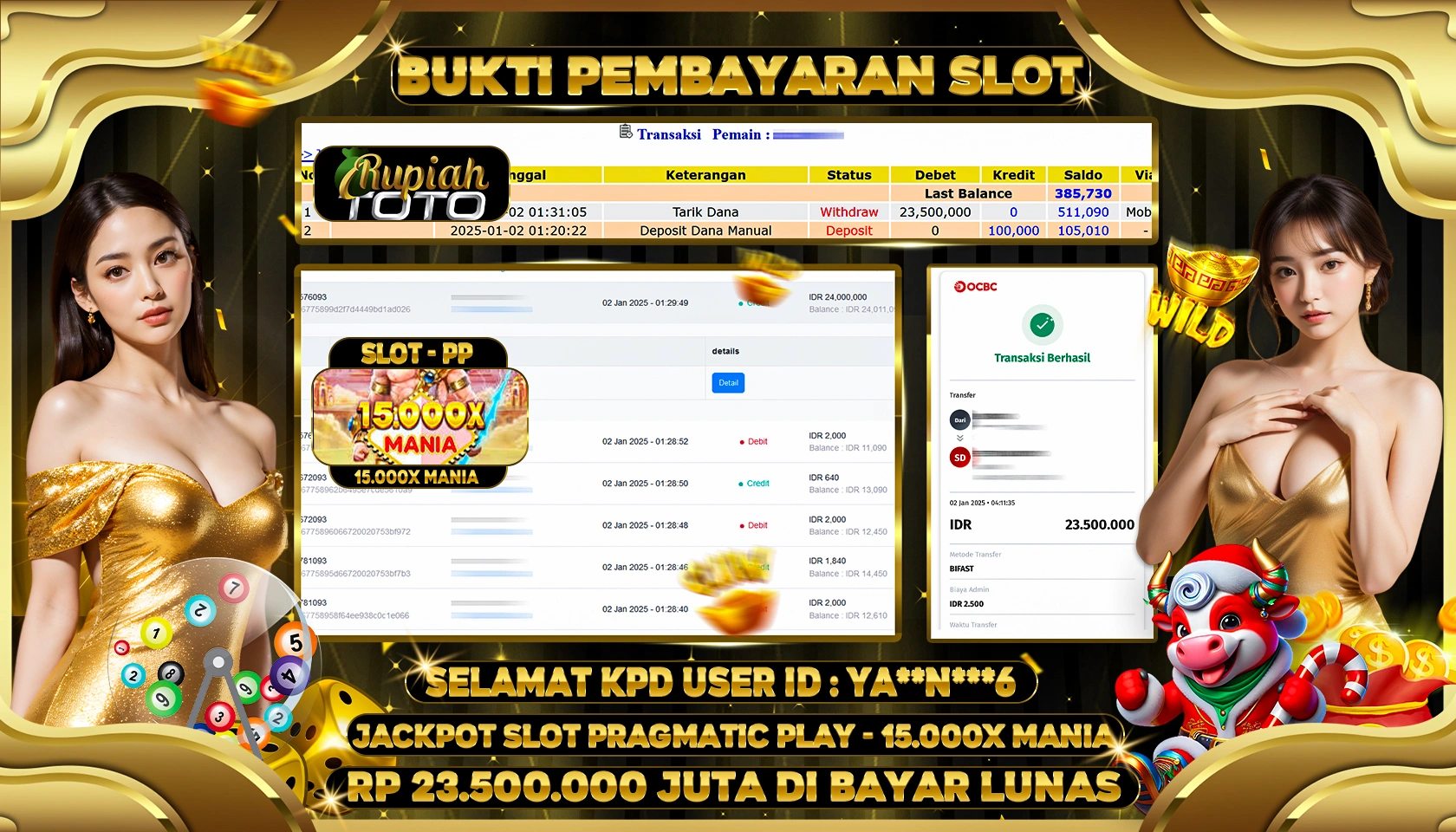 RUPIAHTOTO JACKPOT SLOT GAMES 15.000X MANIA RP 23.500.000 JUTA LUNAS