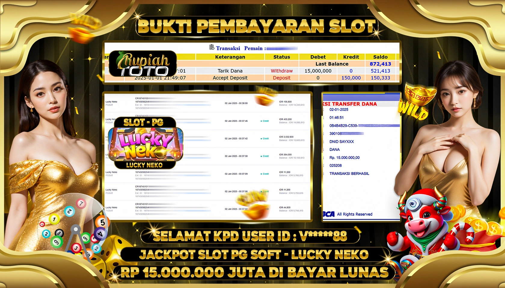 RUPIAHTOTO JACKPOT SLOT GAMES LUCKY NEKO RP 15.000.000 JUTA LUNAS