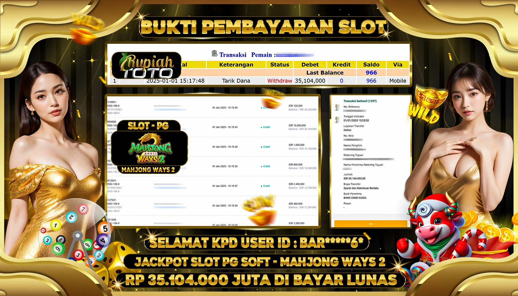 RUPIAHTOTO JACKPOT SLOT GAMES MAHJONG WAYS 2 RP 35.104.000 JUTA LUNAS