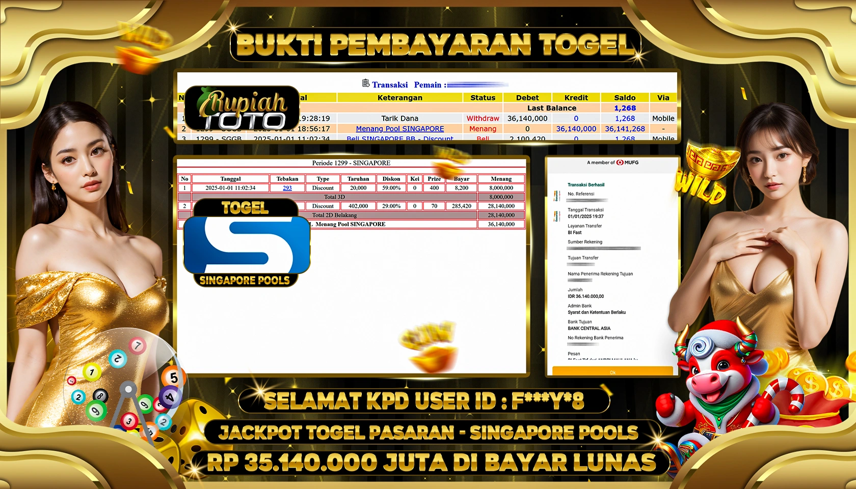 RUPIAHTOTO JACKPOT TOGEL PASARAN SINGAPORE POOLS RP 35.104.000 JUTA LUNAS