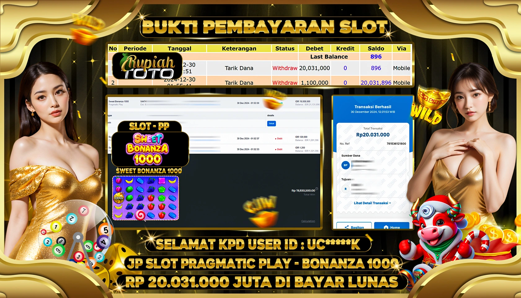 RUPIAHTOTO JACKPOT SLOT GAMES SWEET BONANZA 1000 RP 20.031.000 JUTA LUNAS