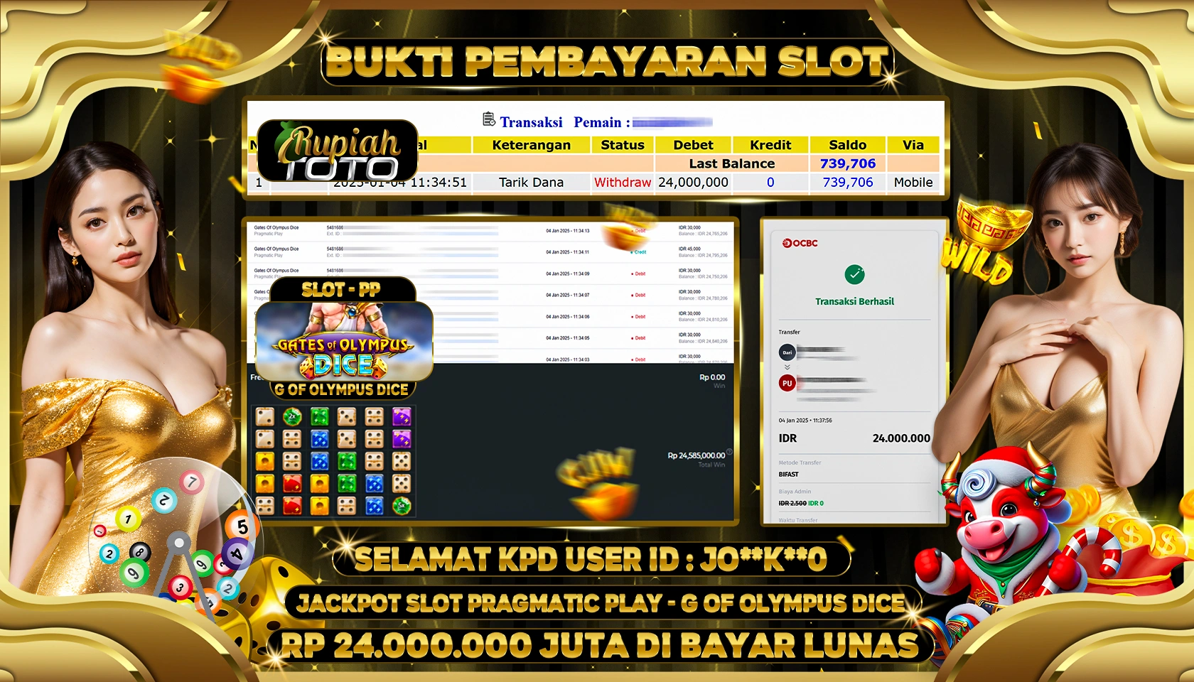 RUPIAHTOTO JACKPOT SLOT GAMES GATES OF OLYMPUS DICE RP 24.000.000 JUTA LUNAS