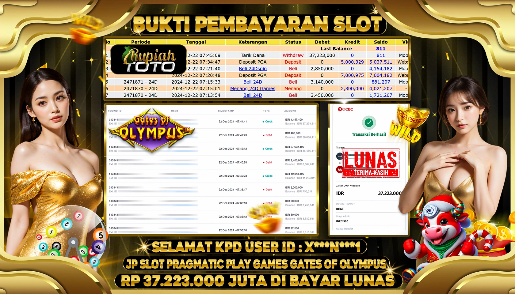 RUPIAHTOTO JACKPOT SLOT GAMES GATES OF OLYMPUS RP 37.000.000 JUTA LUNAS
