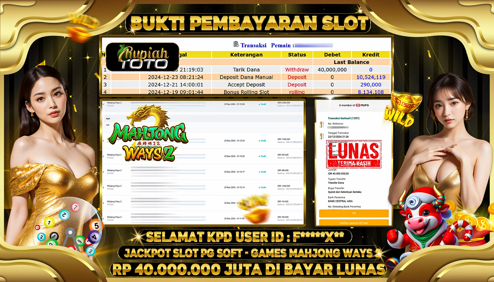 RUPIAHTOTO JACKPOT SLOT GAMES MAHJONG WAYS 2 RP 40.000.000 JUTA LUNAS