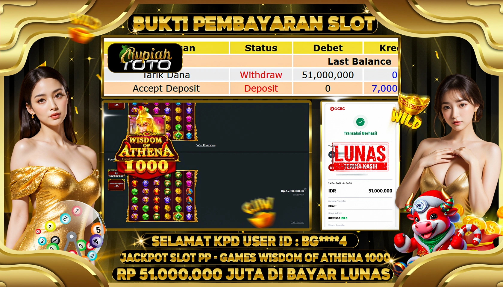 RUPIAHTOTO JACKPOT SLOT GAMES WISDOM OF ATHENA RP 51.000.000 JUTA LUNAS