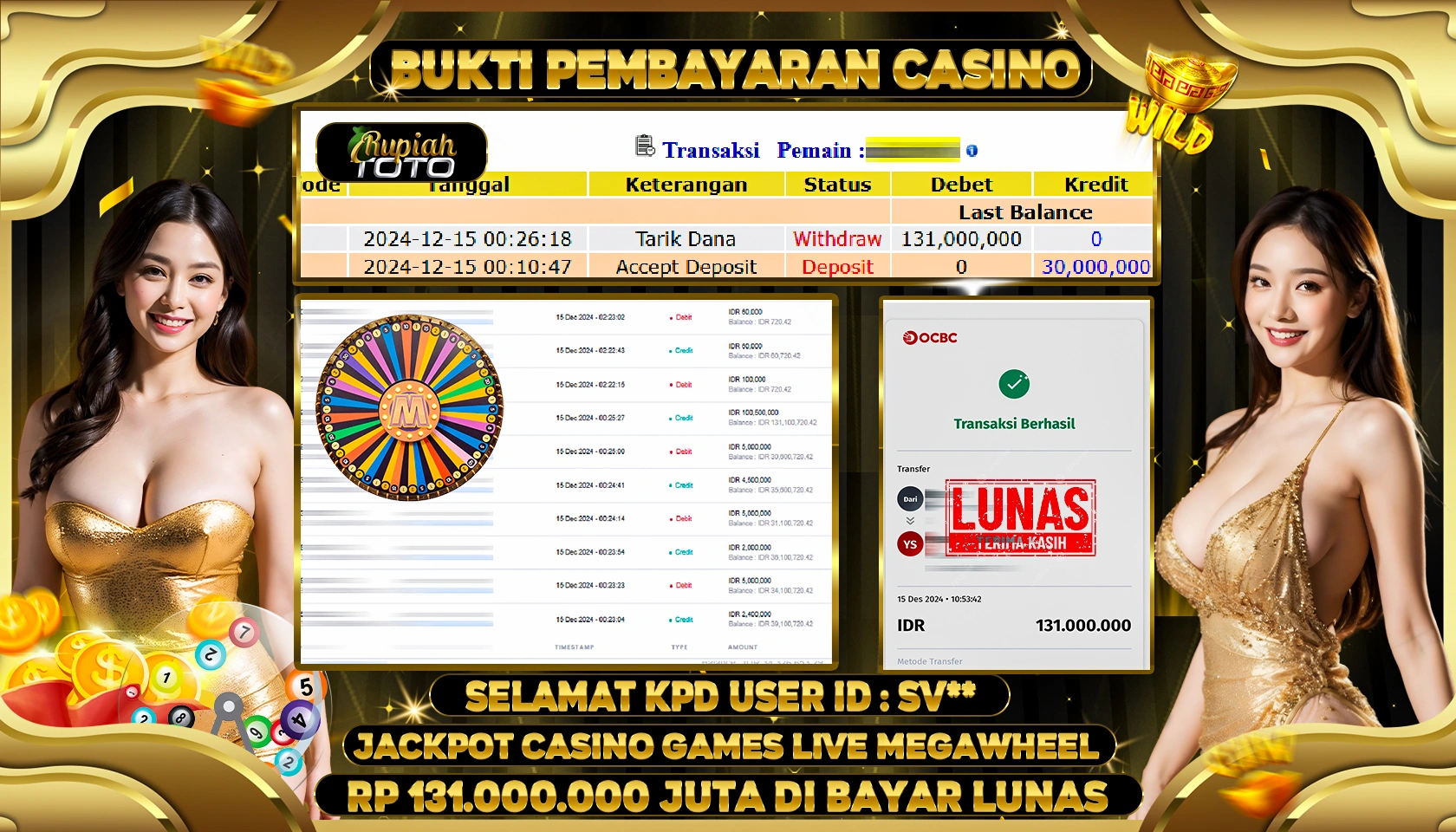 RUPIAHTOTO JACKPOT LIVE CASINO GAMES MEGA WHEEL RP. 45.000.000 JUTA LUNAS