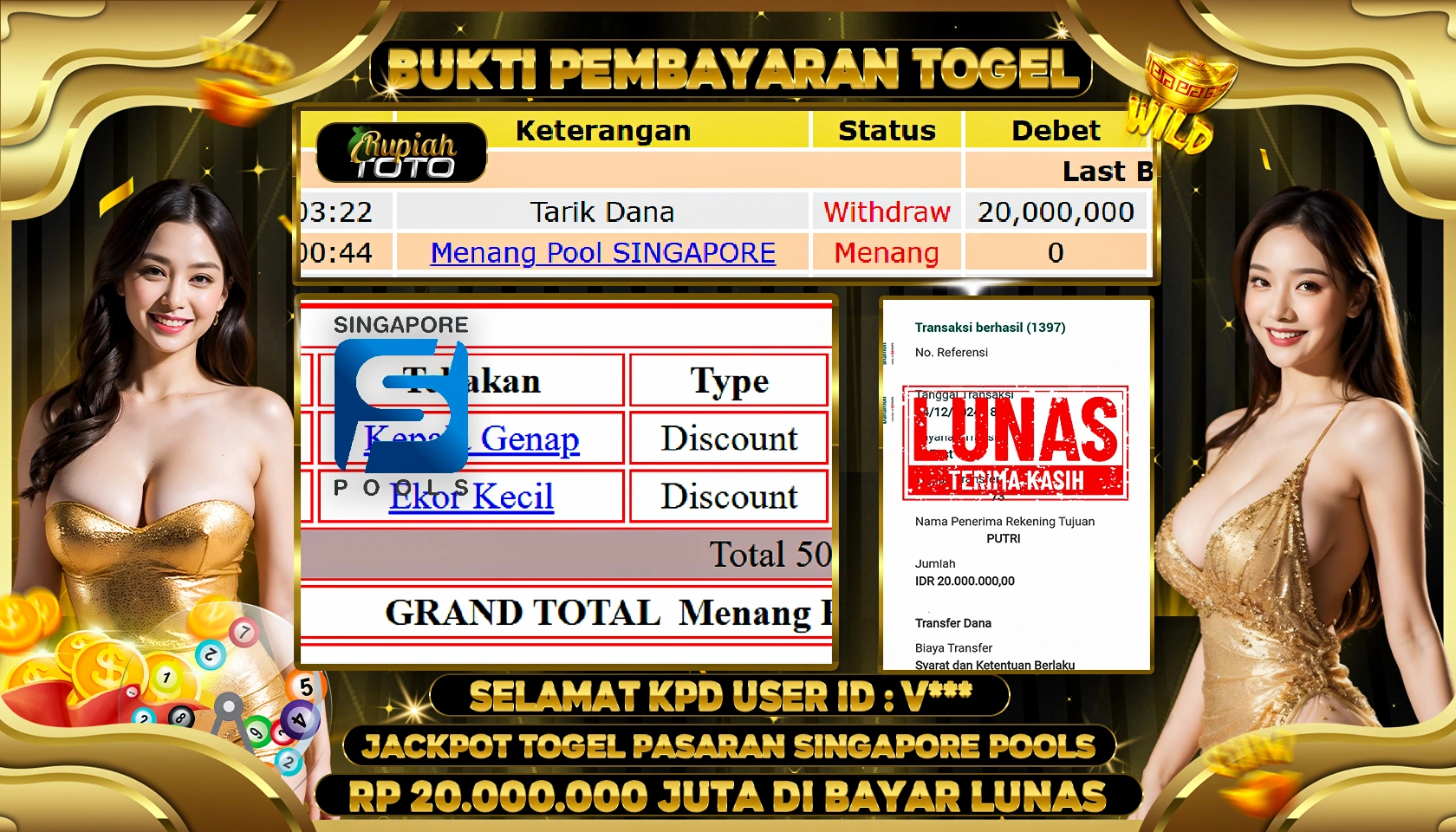 RUPIAHTOTO JACKPOT TOGEL PASARAN SINGAPORE RP. 20.000.000 JUTA LUNAS