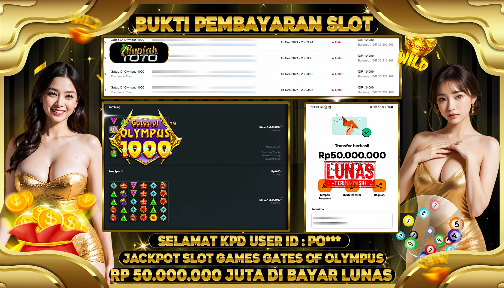RUPIAHTOTO JACKPOT SLOT GAMES GATES OF OLYMPUS 1000 RP. 50.000.000 JUTA LUNAS