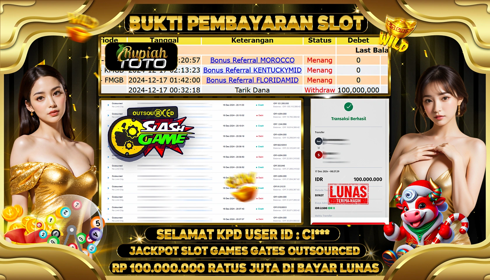 RUPIAHTOTO JACKPOT SLOT OUTSOUD NO LIMIT CITY RP.100.000.000 RATUS JUTA LUNAS
