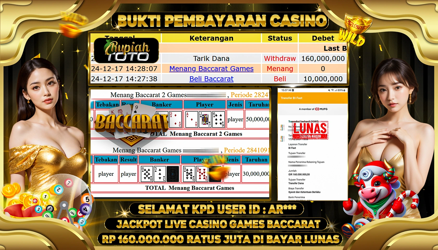 RUPIAHTOTO JACKPOT CASINO GAMES BACCARAT RP.160.000.000 RATUS JUTA LUNAS