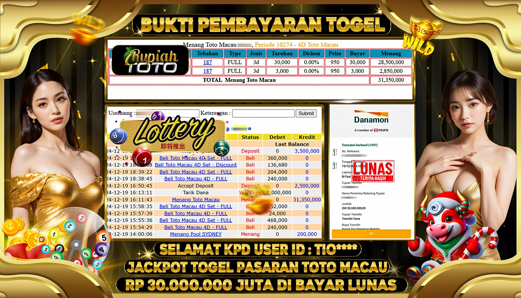 RUPIAHTOTO JACKPOT TOGEL PASARAN SINGAPORE RP.30.000.000 JUTA LUNAS