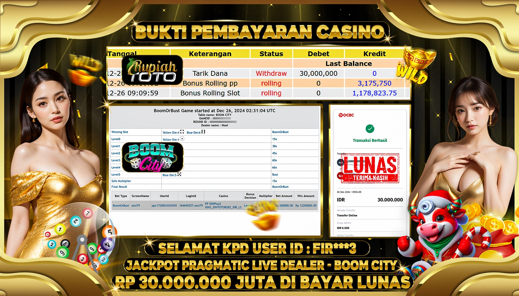 RUPIAHTOTO JACKPOT CASINO  GAMES BOOM CITY RP 30.000.000 JUTA LUNAS